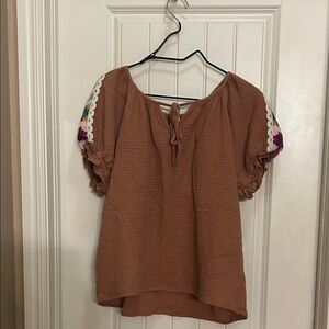 Crochet Brown and multicolored Women's Top Large
